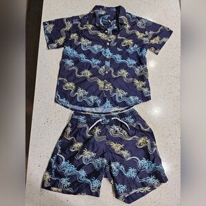 Boys Size 7 Beachwear Swim Shorts & Button Down Shirt Set